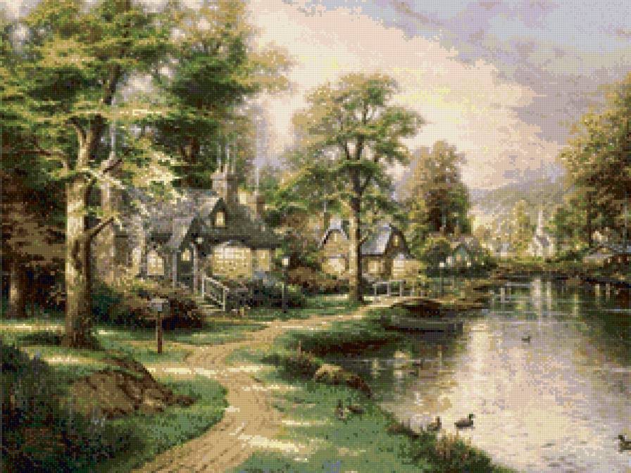 домики у воды - дома, деревня, река - предпросмотр