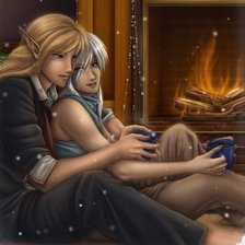 Схема вышивки «эльфы у камина»