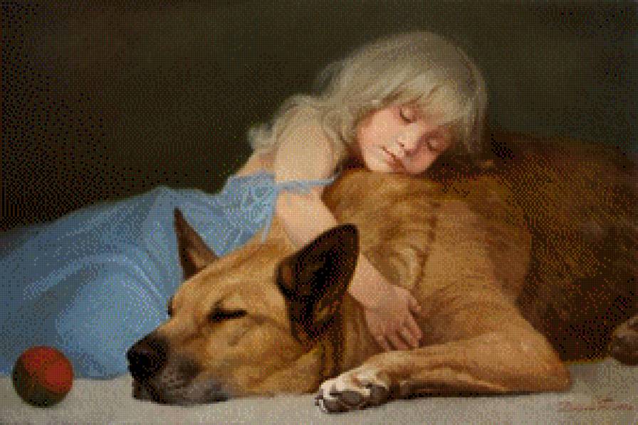 девочка с собакой - дети, сон, отдых, девочка, собака - предпросмотр
