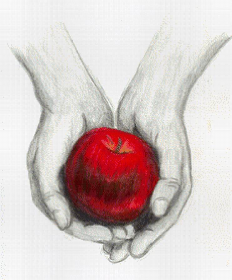 ладошки с яблоком - сумерки, рисунок карандошом - предпросмотр