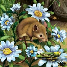 Схема вышивки «Мышонок в цветах»