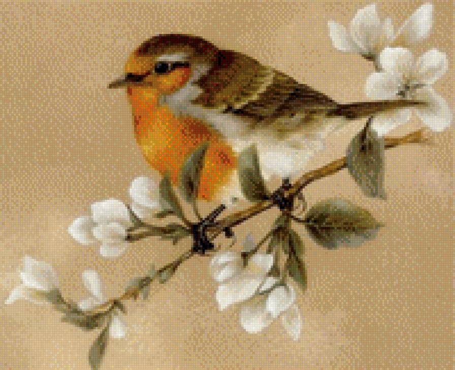 птичка на ветке - птицы - предпросмотр