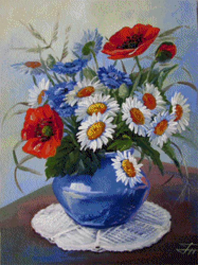 Цветы в голубой вазе - предпросмотр