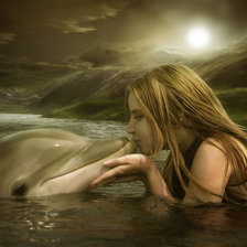 Схема вышивки «Девочка и дельфин.»