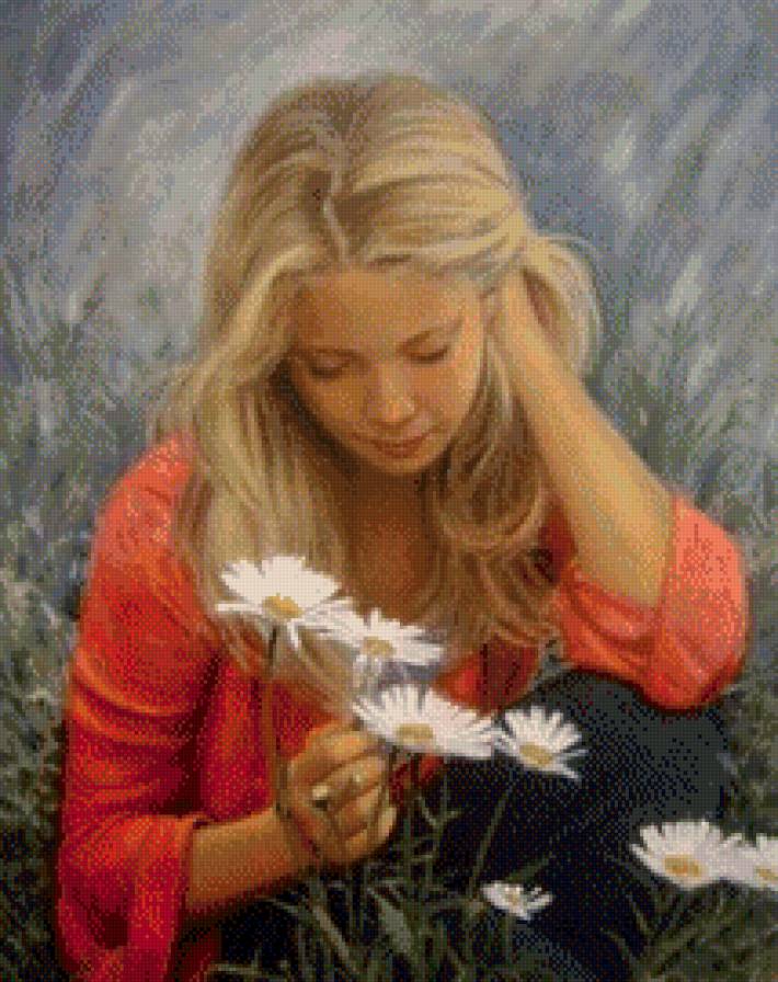 девушка с цветами - девушка, красота, ромашки - предпросмотр