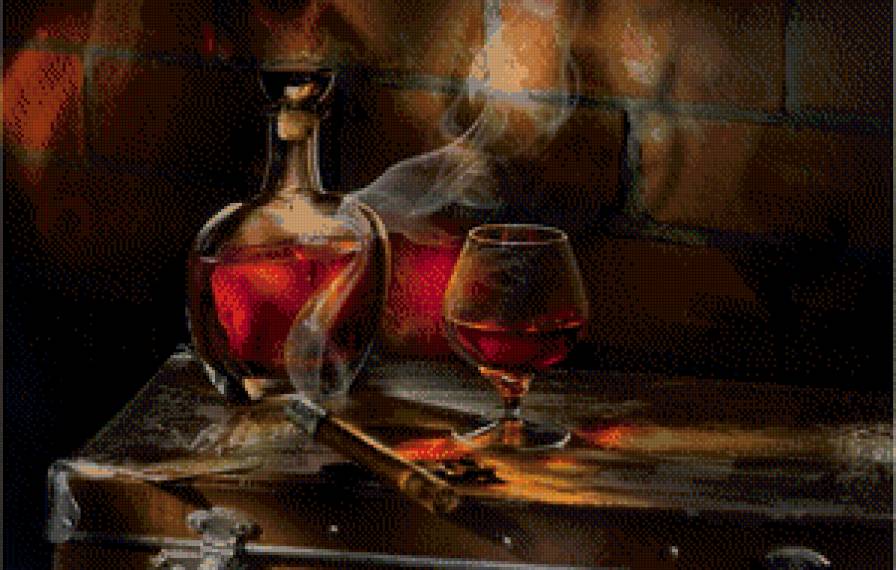 №627340 - сигара, бутылка, пепел, дым, бокал, виски - предпросмотр