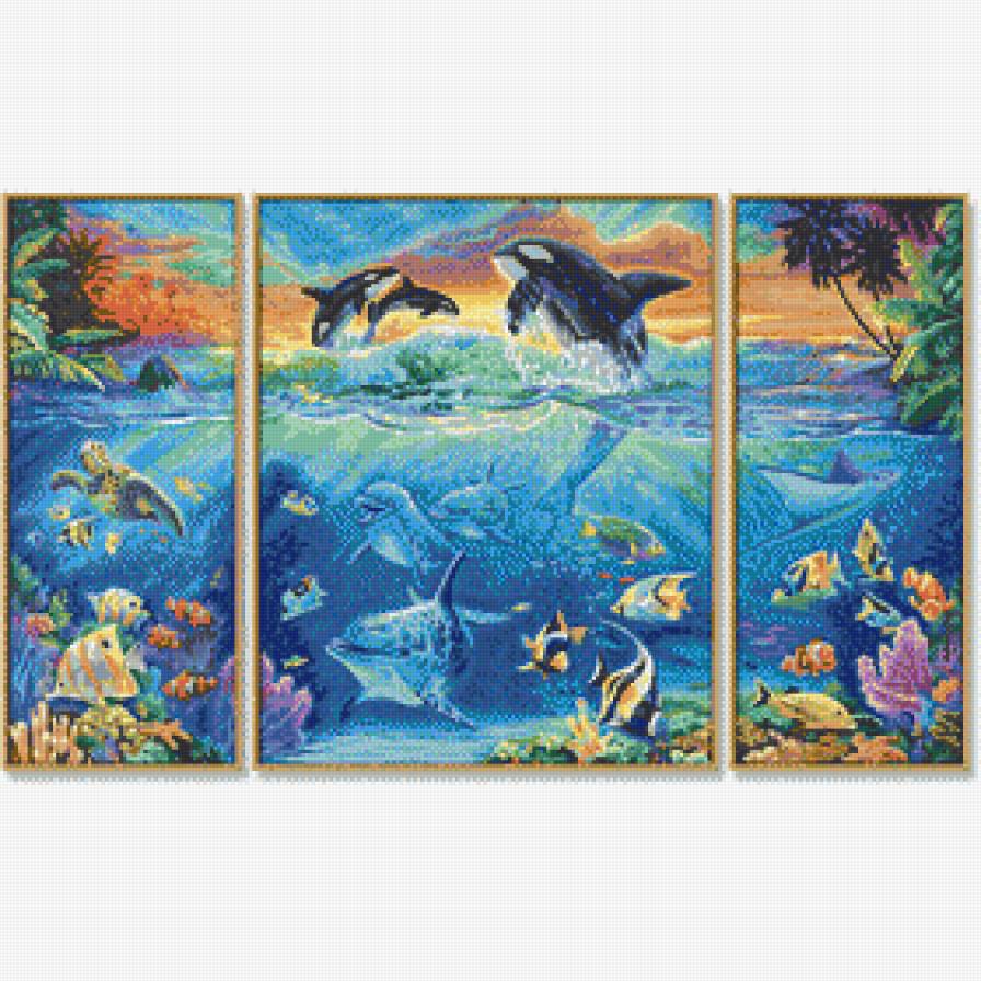 триптих подводный мир - картина - предпросмотр