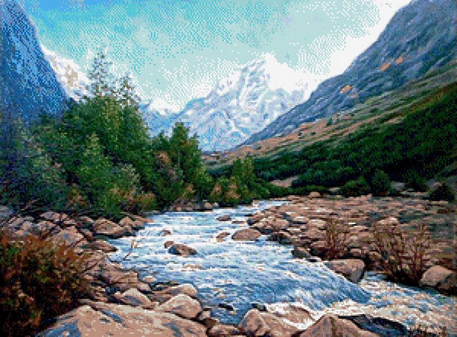 Горная речка - река, пейзаж, горы - предпросмотр