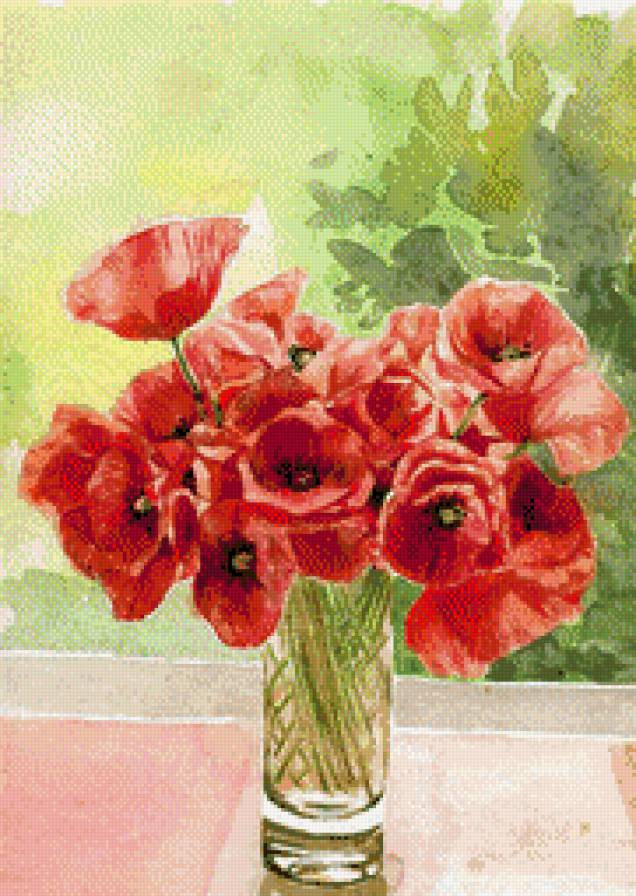 маки на окне - цветы - предпросмотр