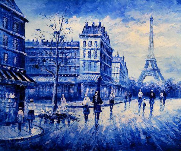 синее в париже - синий цвет, париж, картина, хмурое - оригинал