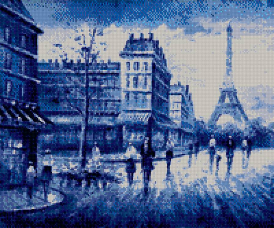 синее в париже - картина, синий цвет, париж, хмурое - предпросмотр
