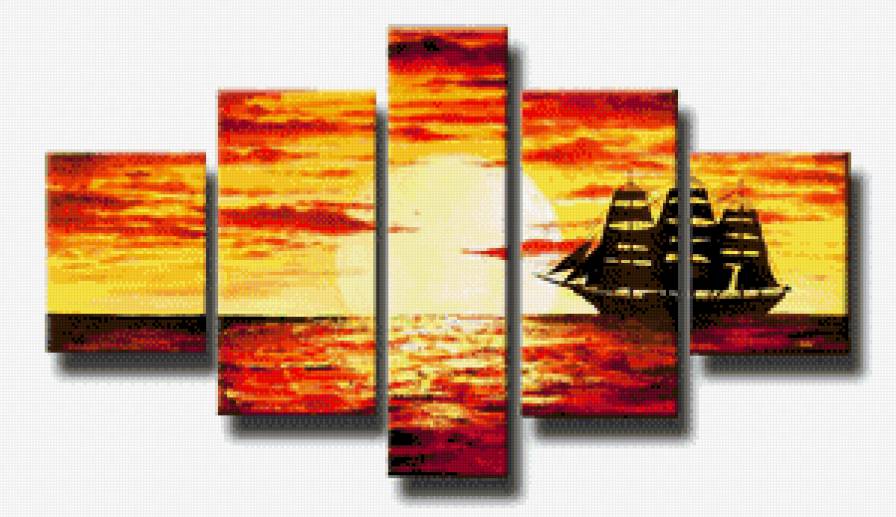 полиптих корабль на закате - корабль, море - предпросмотр