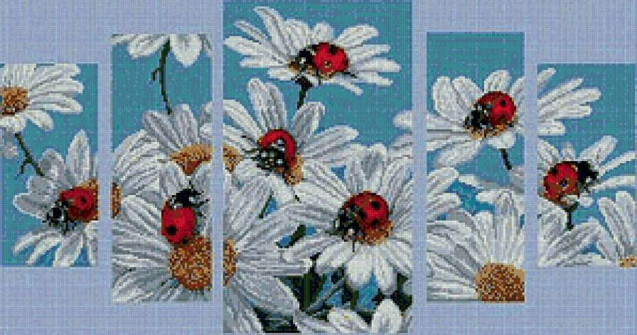 Полиптих ромашки - полиптих, триптих, ромашки, божьи коровки - предпросмотр