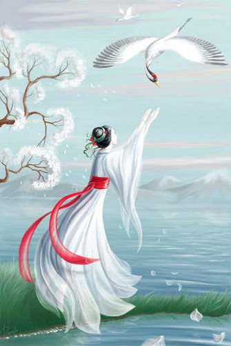 Японка и журавль - оригинал