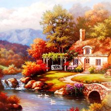 Схема вышивки «Домик у подножия горы»