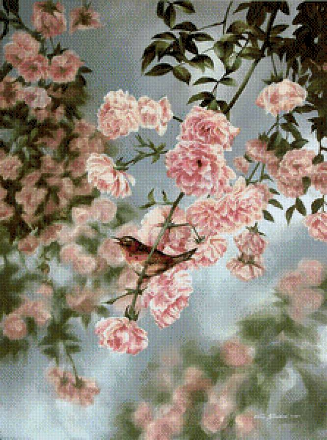 птичка среди цветов - птицы, цветы - предпросмотр