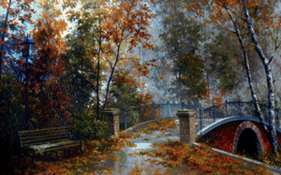 картина - мостик, осень, природа - предпросмотр