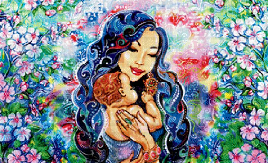 Мать и дитя - ребенок, цветы, девушка, материнство - предпросмотр