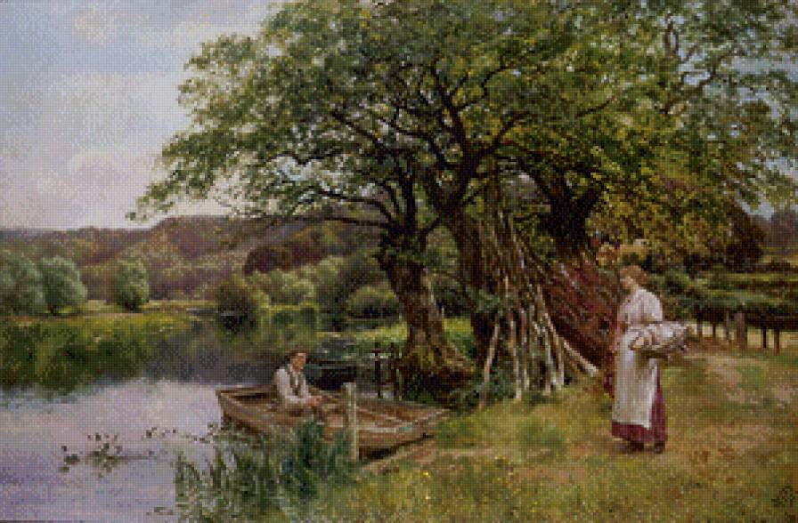 Сельский пейзаж - пейзаж, картина, цветы - предпросмотр