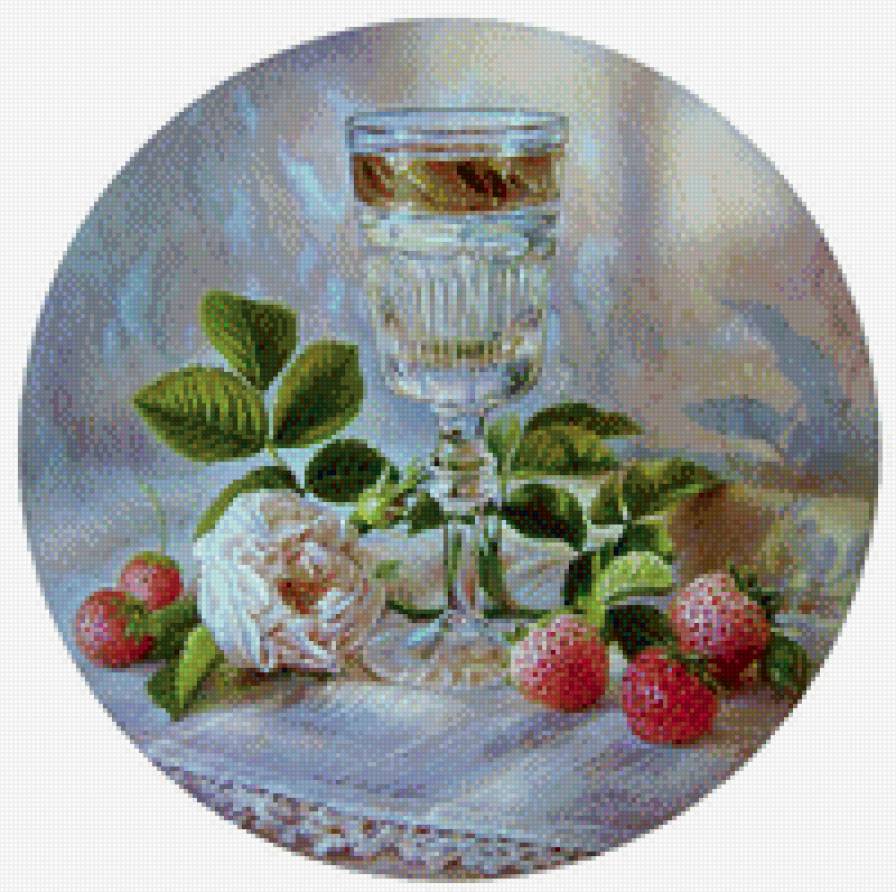 натюрморт - салфетка, ягоды, фужер - предпросмотр