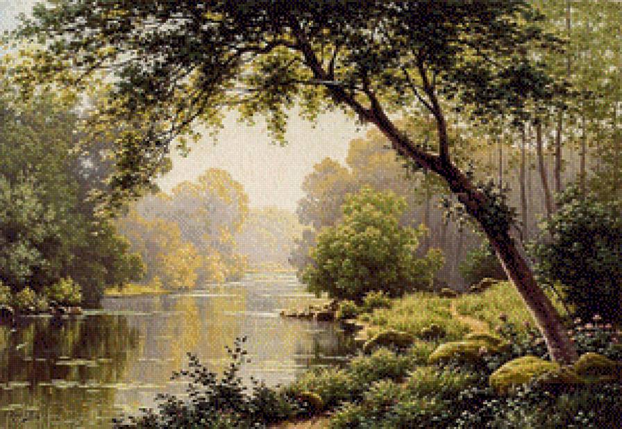 вечерний туман над рекой - пейзаж - предпросмотр