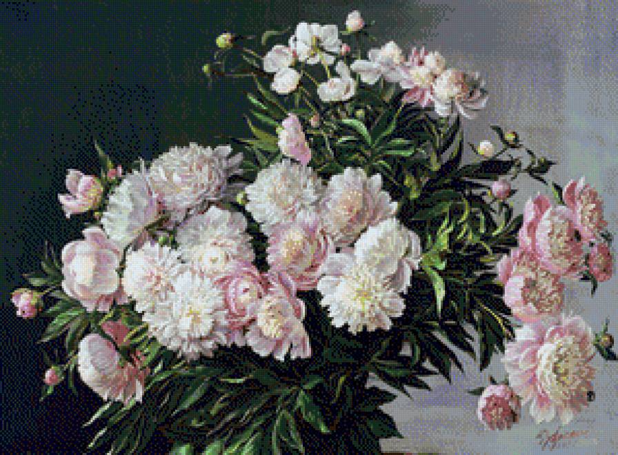 пионы - букет, пионы, цветы, живопись - предпросмотр