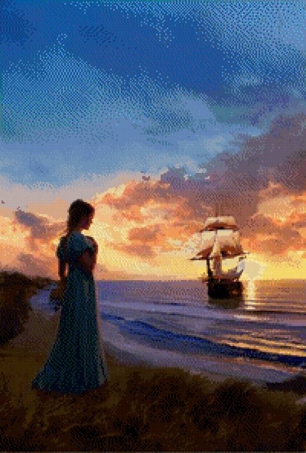 Закат - девушка, закат, море - предпросмотр