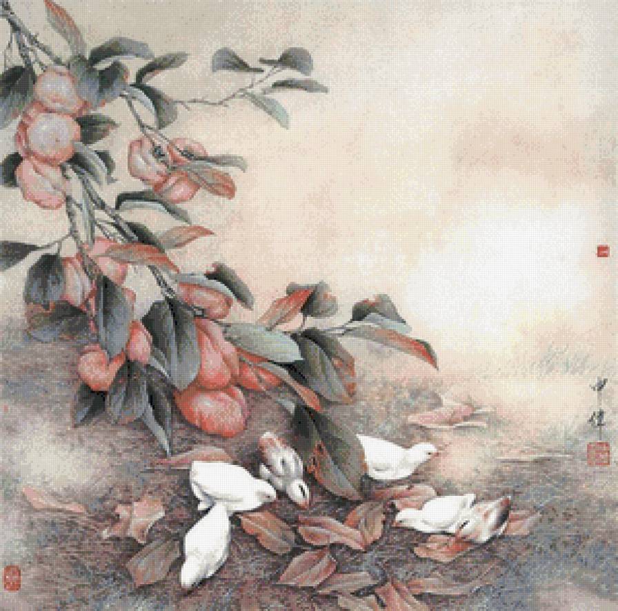 японский мотив - птицы, япония, восток, панно - предпросмотр