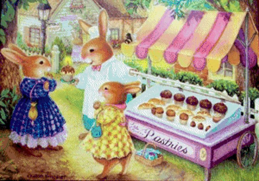 Сладкий подарок к пасхе - открытки, сказка, открытка, кролики - предпросмотр