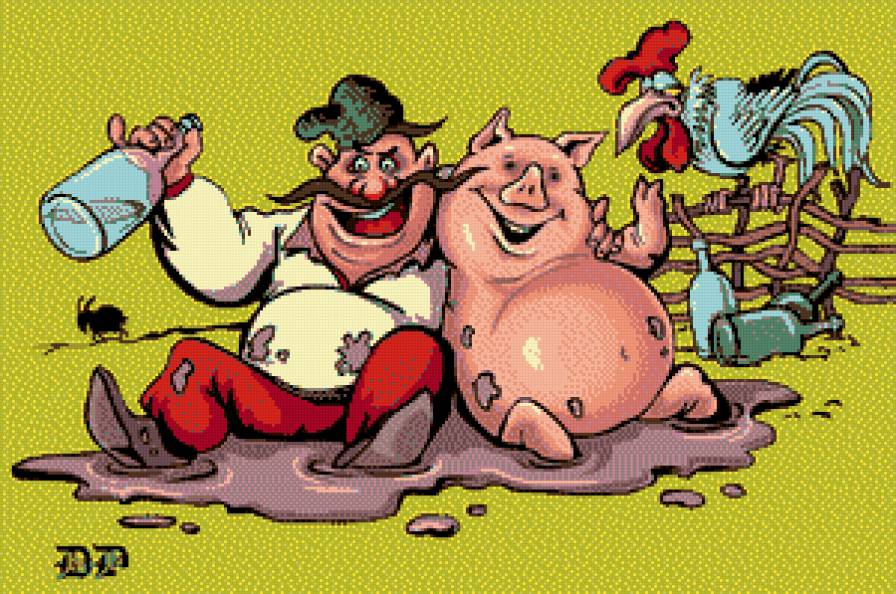 Собутыльники - хохол, животные, птицы, свинья, петух - предпросмотр