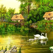 Схема вышивки «домик в деревне»