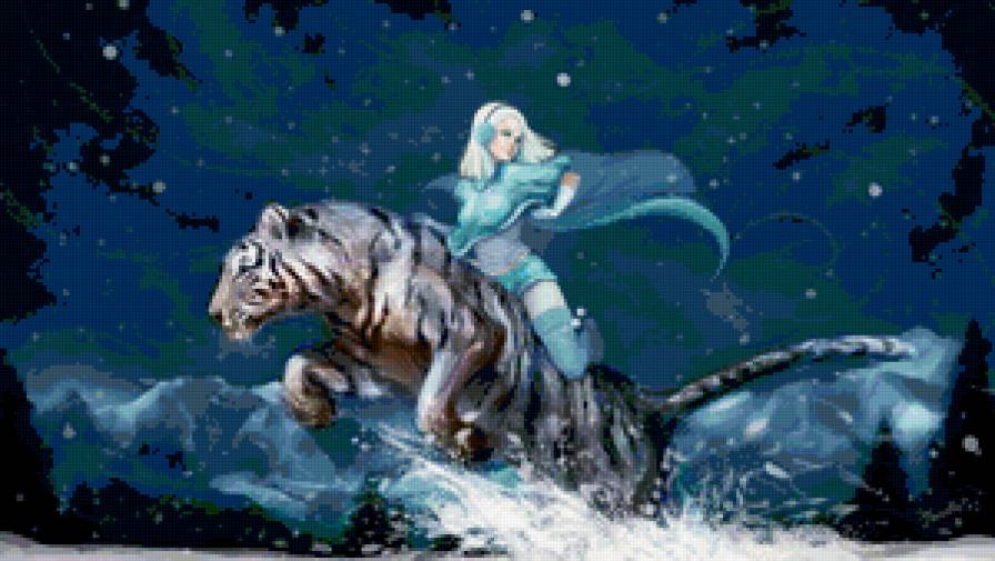 девушка верхом на тьигре - тигр, девушка, кошка, звери - предпросмотр