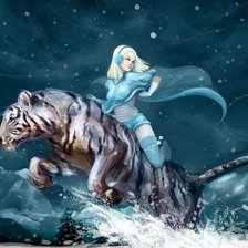 девушка верхом на тьигре