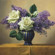 белые розы с сиренью