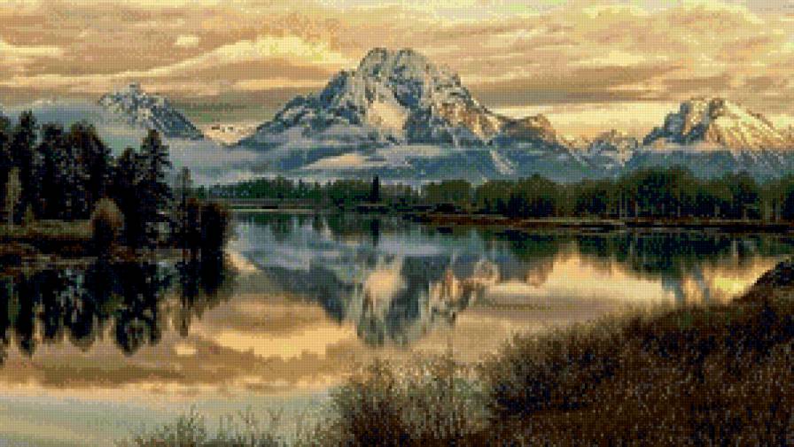 горный пейзаж - горы, озеро, отражение, пейзаж, природа - предпросмотр