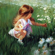 Схема вышивки «девочка и ромашки»