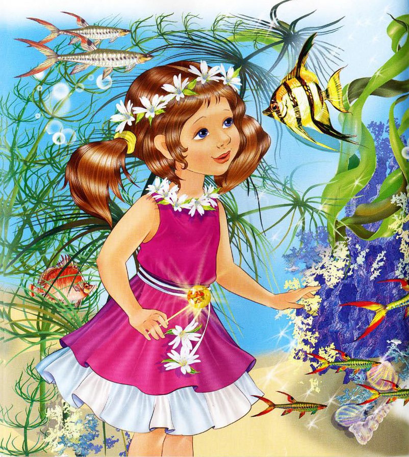 Девочка и рыбки - дети, рыбки, море, девочка, детская - оригинал