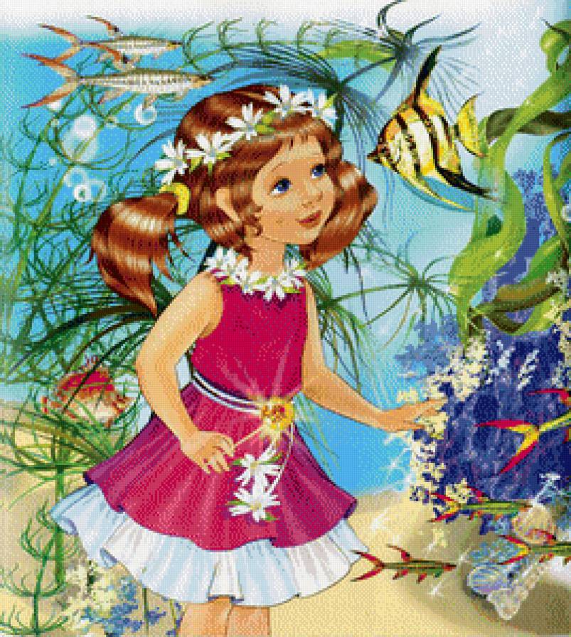 Девочка и рыбки - девочка, детская, рыбки, море, дети - предпросмотр