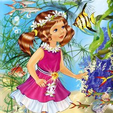 Схема вышивки «Девочка и рыбки»