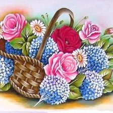 Схема вышивки «Букет цветов в корзинке»