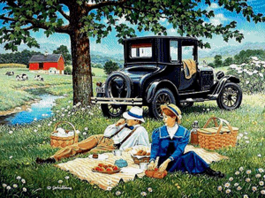 Пикник на природе - двое, лето, авто, пикник - предпросмотр