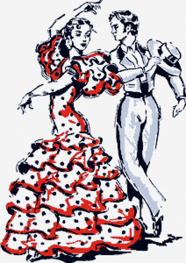 Испанский танец - монохром, парень, танец, пара, девушка - предпросмотр