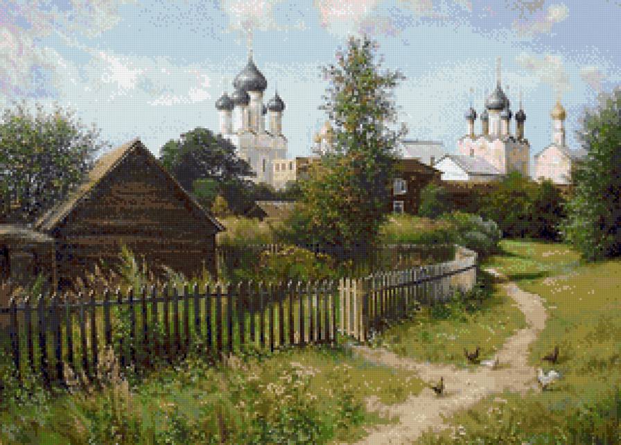 Православная Русь - пейзаж, собор, лето, деревня - предпросмотр