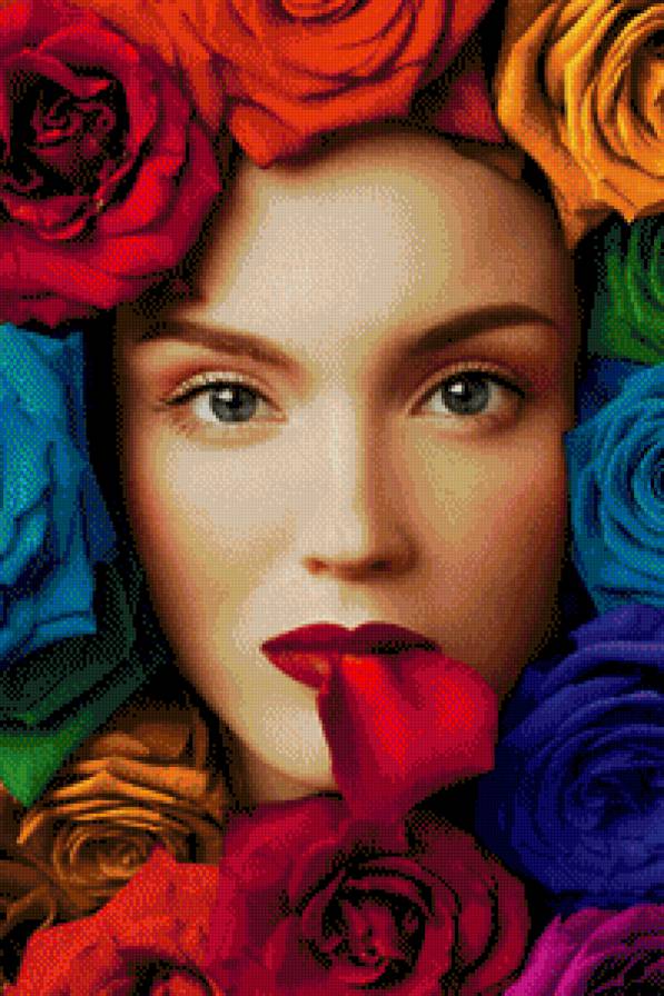 девушка и розы - картина - предпросмотр