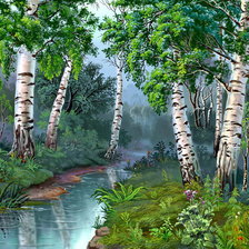 Схема вышивки «березки у ручья»