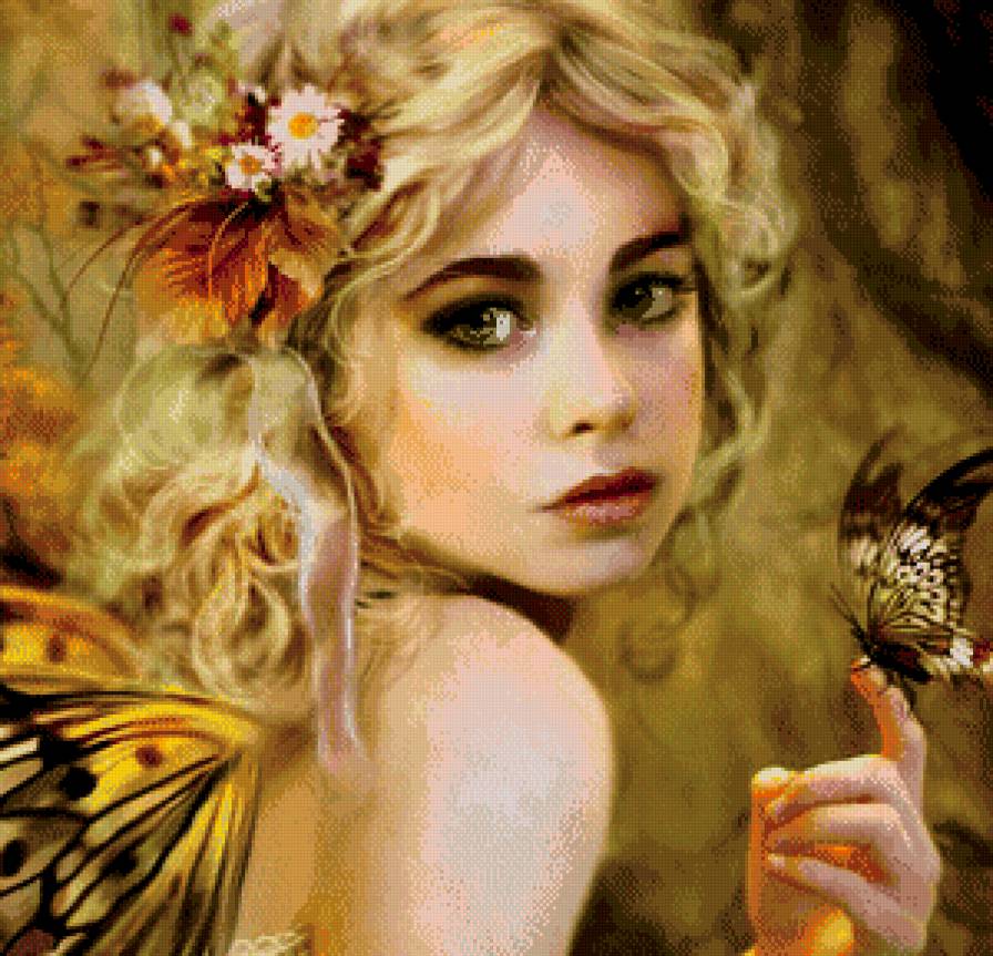 Девушка с бабочкой - бабочка, цветы, девушка - предпросмотр