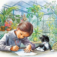 Схема вышивки «Девочка с котенком»