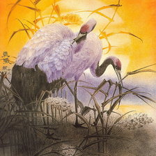 Схема вышивки «журавли на рассвете»