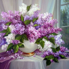 Схема вышивки «букет сирени у окна»