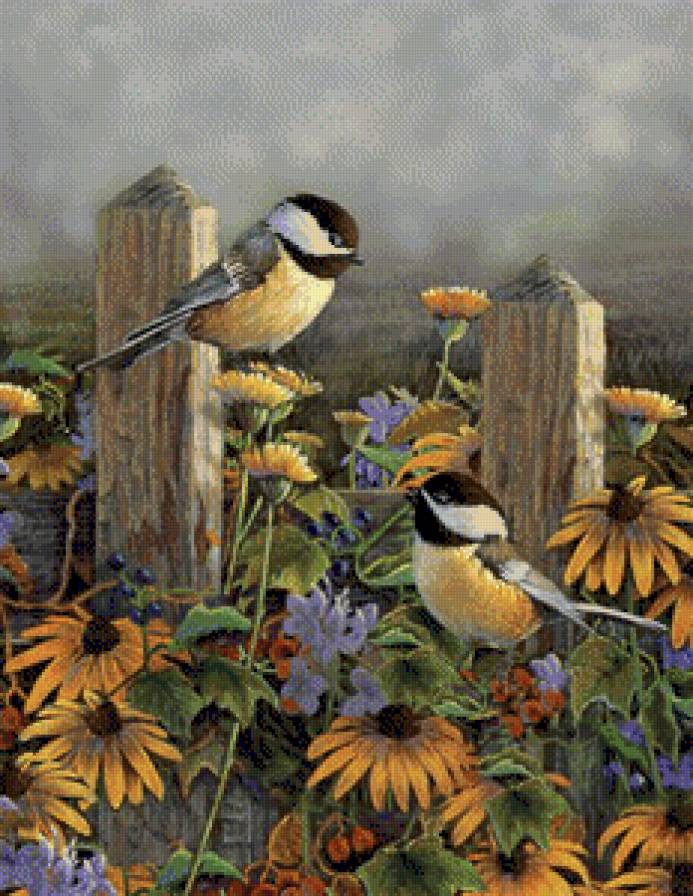 птички-невелички - цветы, птицы - предпросмотр